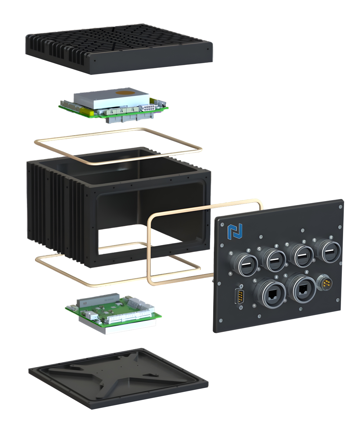 Exploded view equipped enclosure